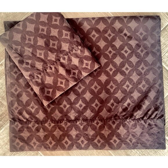 Vintage SAMI HAYEK Pillowcase Set STANDARD 100% Cotton Chocolate Brown Geometric - Picture 5 of 10